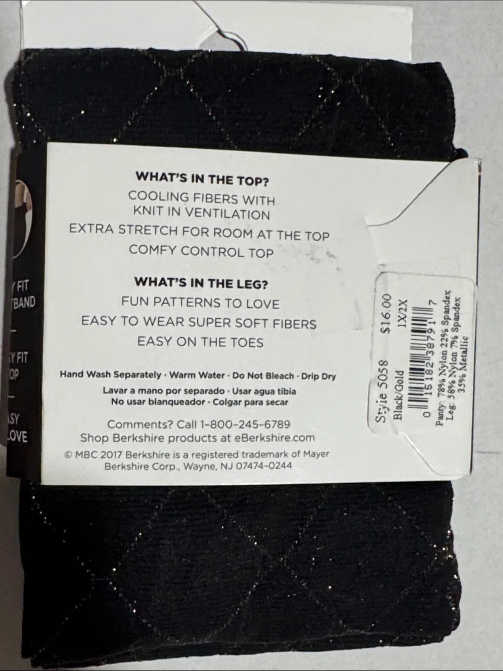 Berkshire Black Plus Size Textured Tights with Gold Diamond Lurex